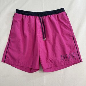 Hugo Boss Shorts Mens M Pink Swim Trunks Drawstring Logo Lined Beach*No Liner